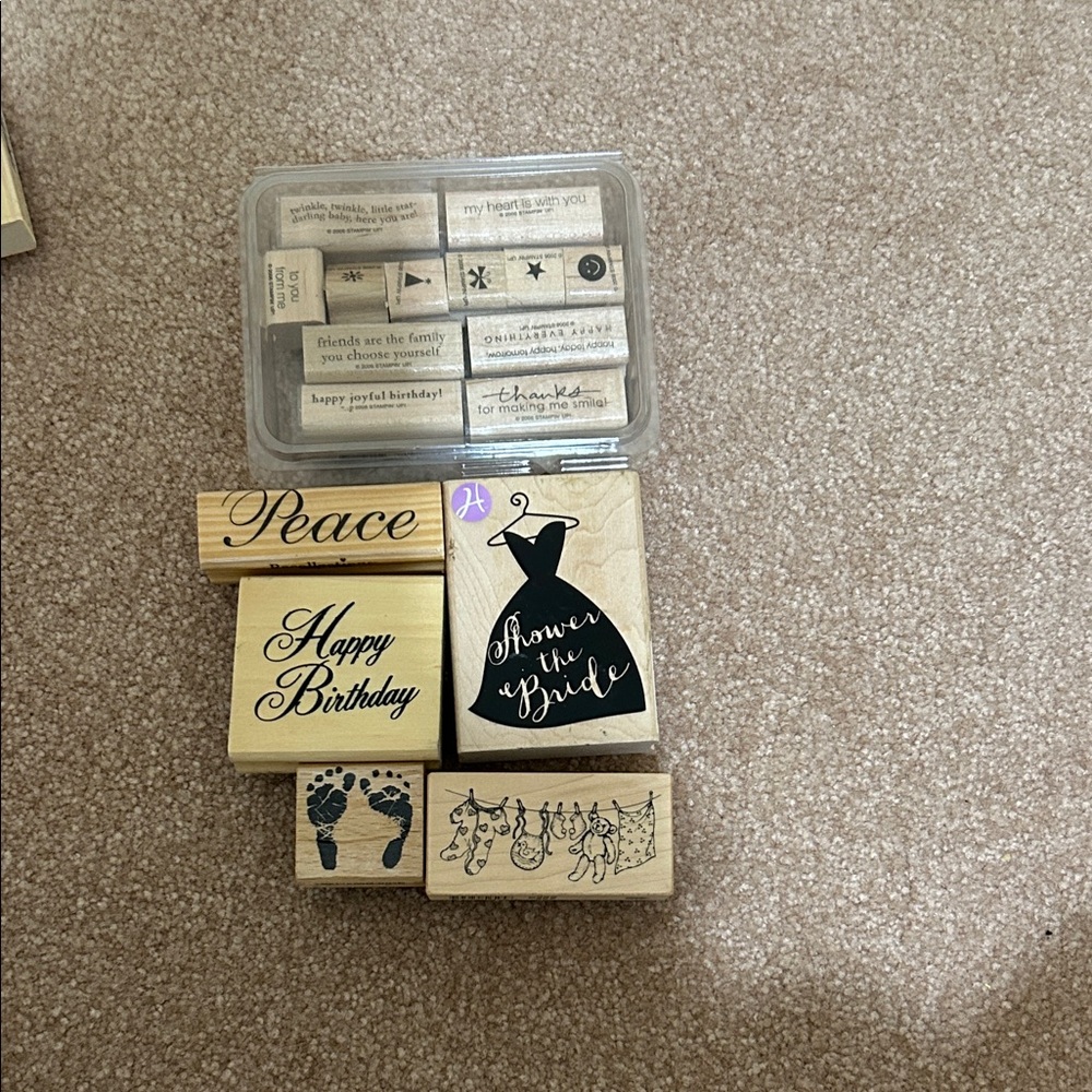 Wooden Rubber Stamp Set with Various Designs